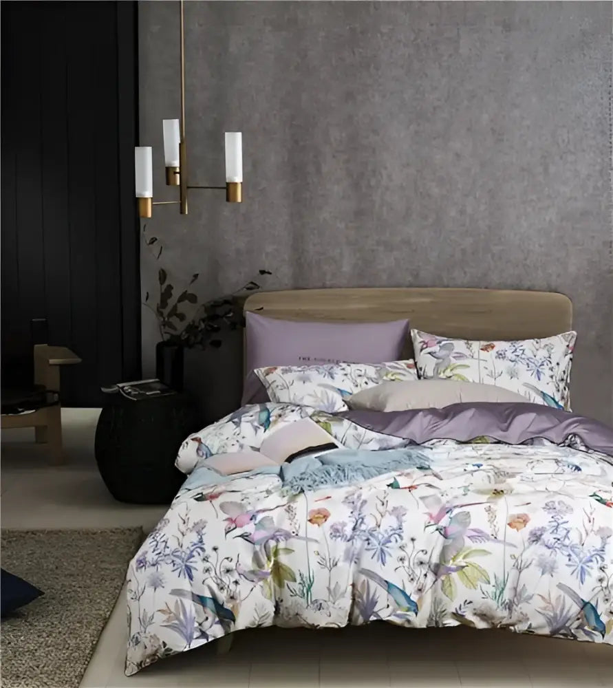 Navy blue feather egyptian cotton duvet cover set bedroom bedding