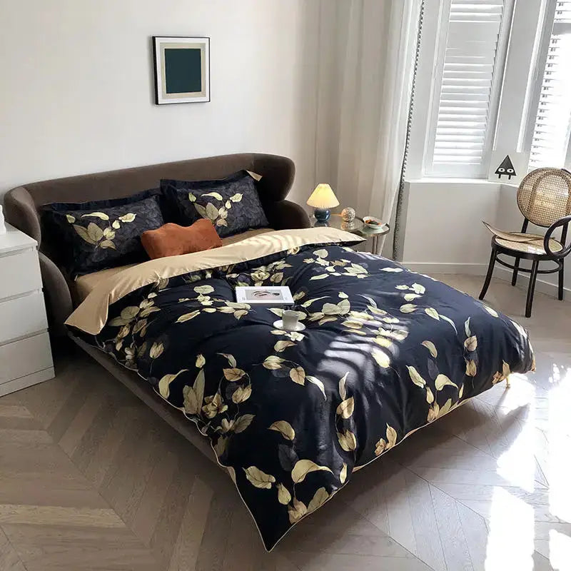 Navy blue feather egyptian cotton duvet cover set bedroom bedding