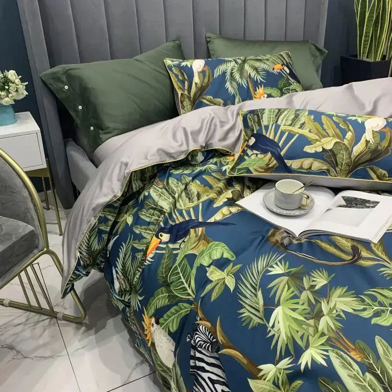 Navy blue feather egyptian cotton duvet cover set bedroom bedding