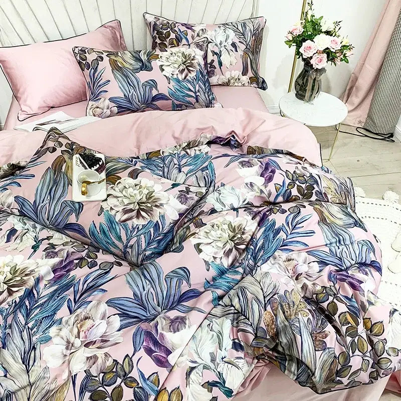 Luxury flamingo and leaf egyptian cotton duvet cover bedroom set