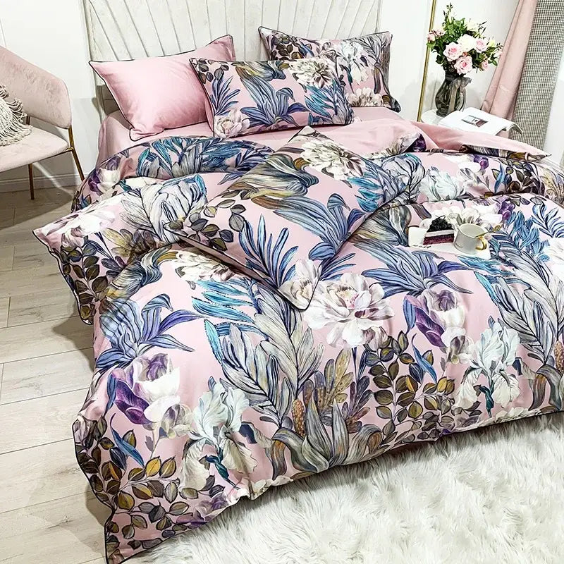 Luxury flamingo and leaf egyptian cotton duvet cover bedroom set