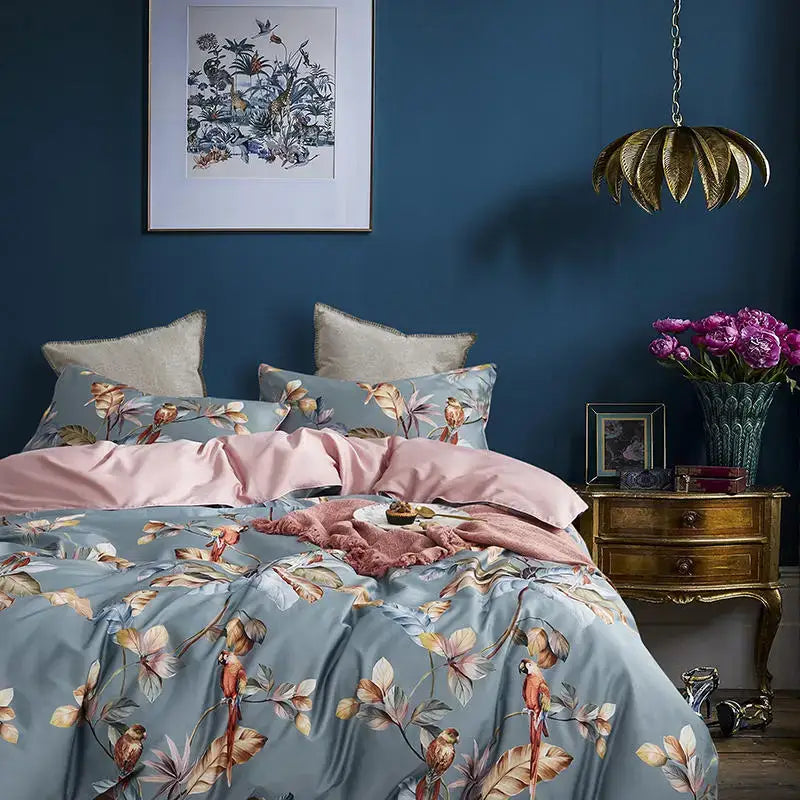 Luxury black & gold leaf egyptian cotton duvet cover bedroom set