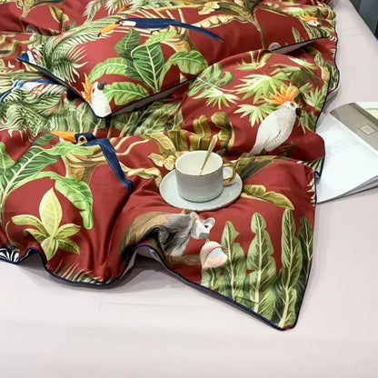 Luxury flamingo and leaf egyptian cotton duvet cover bedroom set
