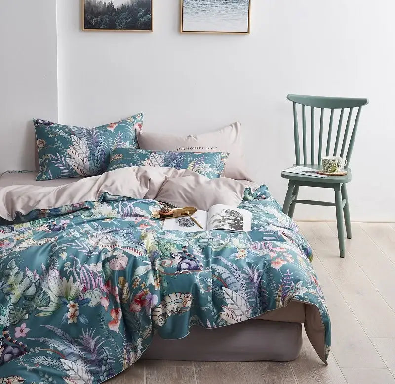 Luxury flamingo and leaf egyptian cotton duvet cover bedroom set
