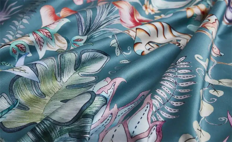 Botanical flamingo leaf egyptian cotton duvet cover bedroom set
