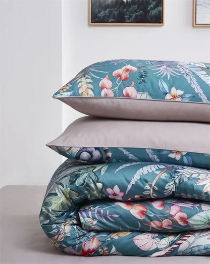 Botanical flamingo leaf egyptian cotton duvet cover bedroom set