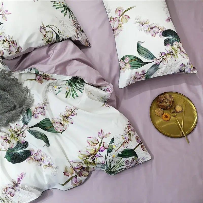 Luxury pastel green & white floral duvet cover bedroom set