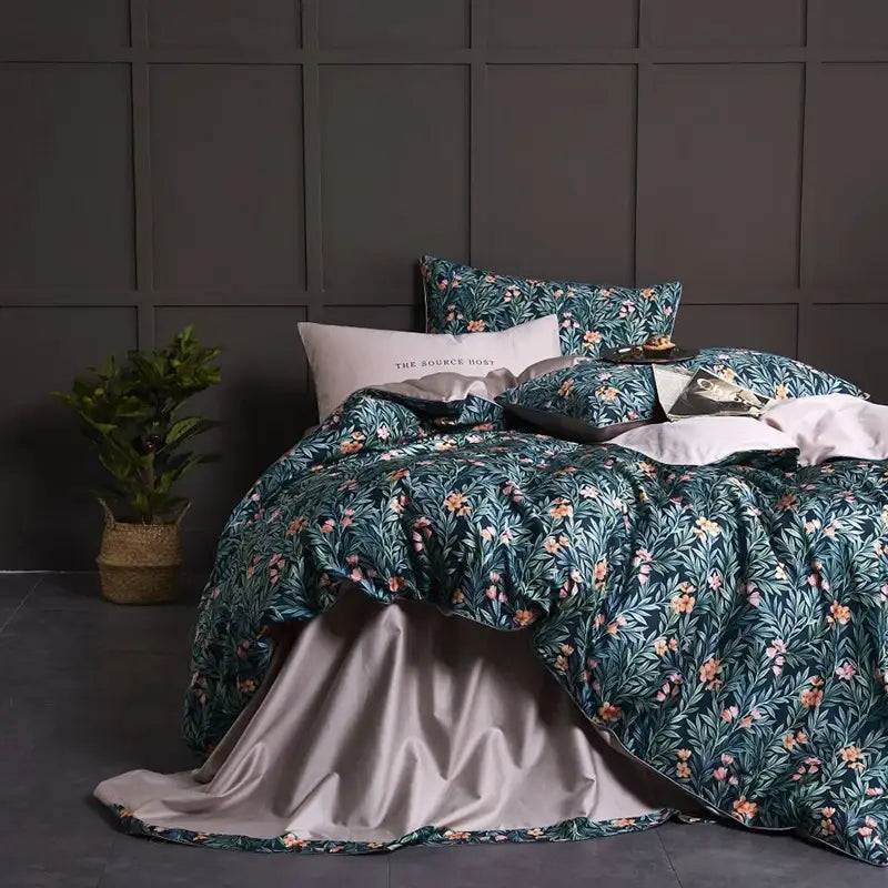 Luxury pastel green & white floral duvet cover bedroom set