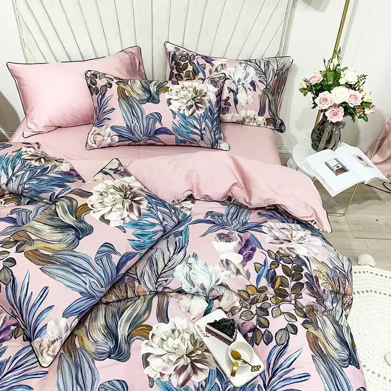 Luxury pastel green & white floral duvet cover bedroom set