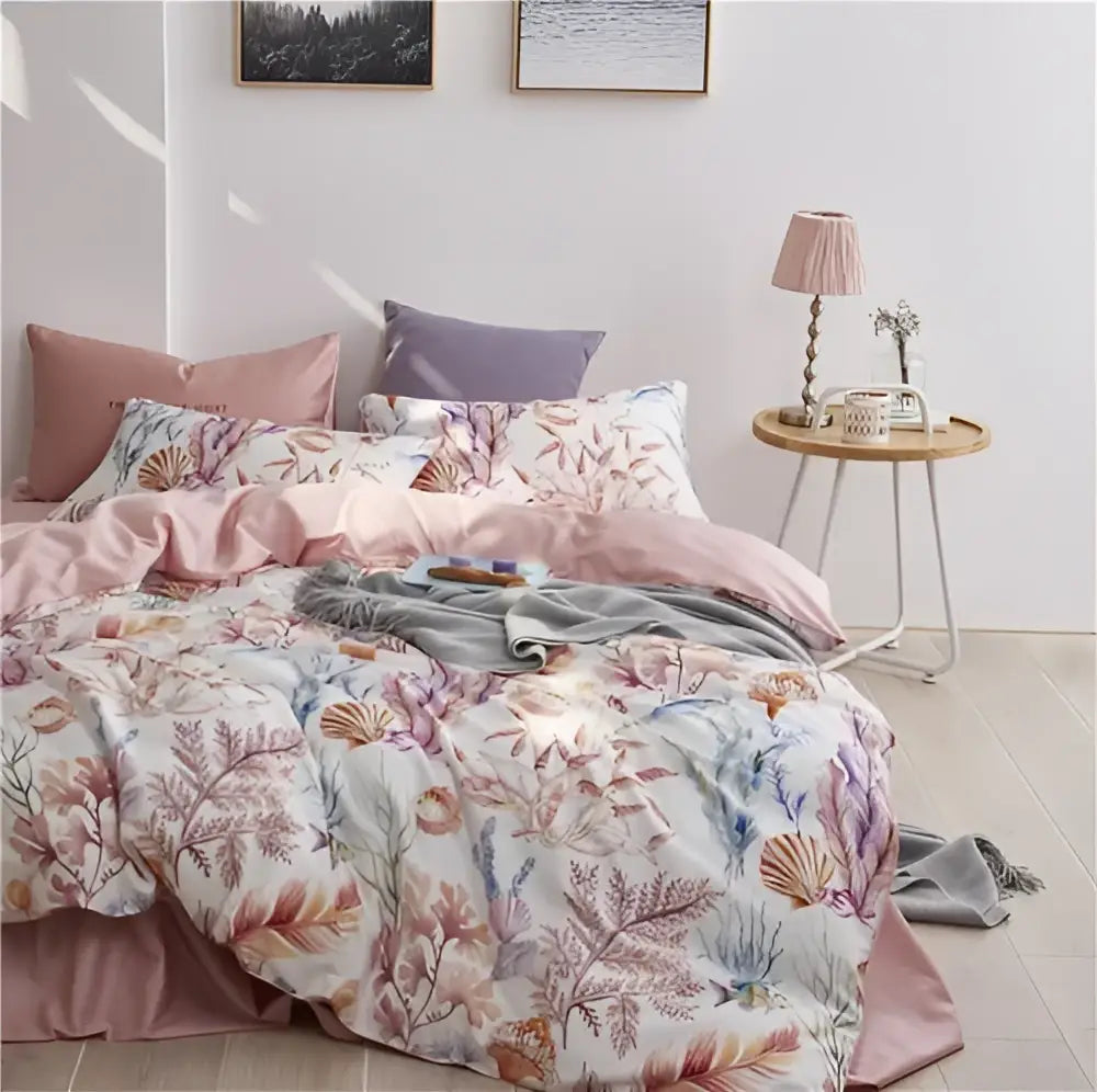 Luxury pastel green & white floral duvet cover bedroom set
