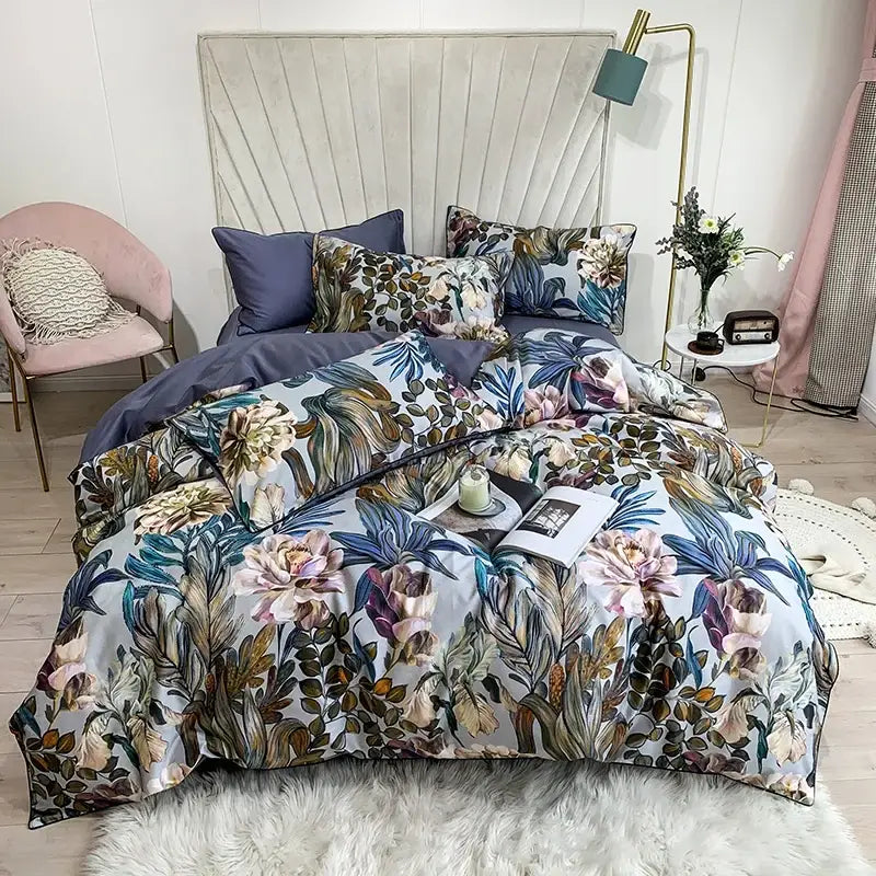 Luxury pastel green & white floral duvet cover bedroom set