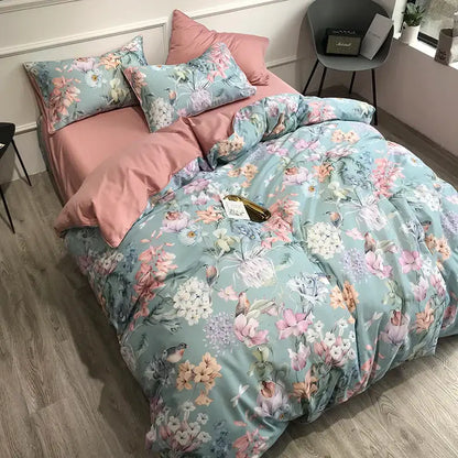 Luxury pastel green & white floral duvet cover bedroom set