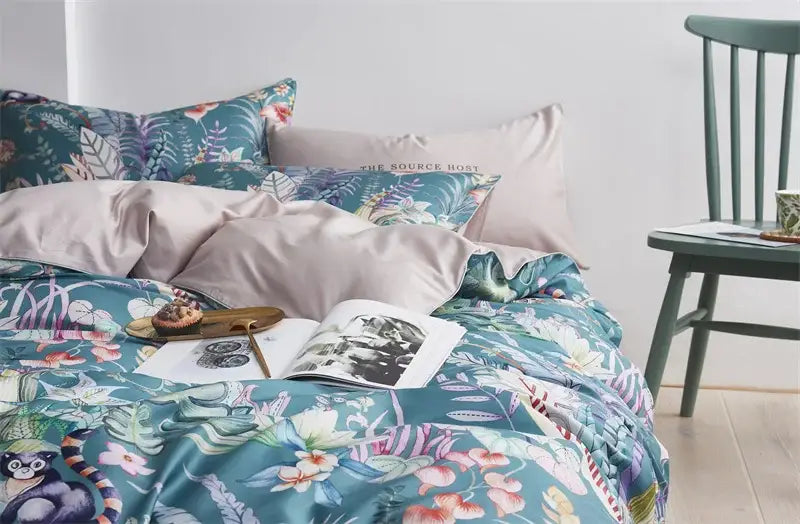 Luxury pastel green & white floral duvet cover bedroom set