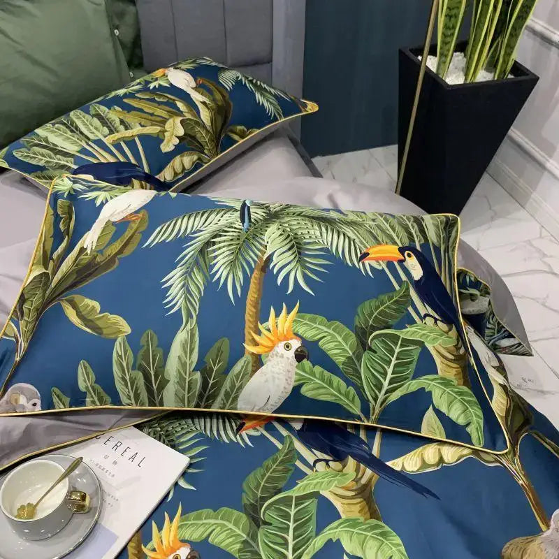 Luxury pastel green & white floral duvet cover bedroom set
