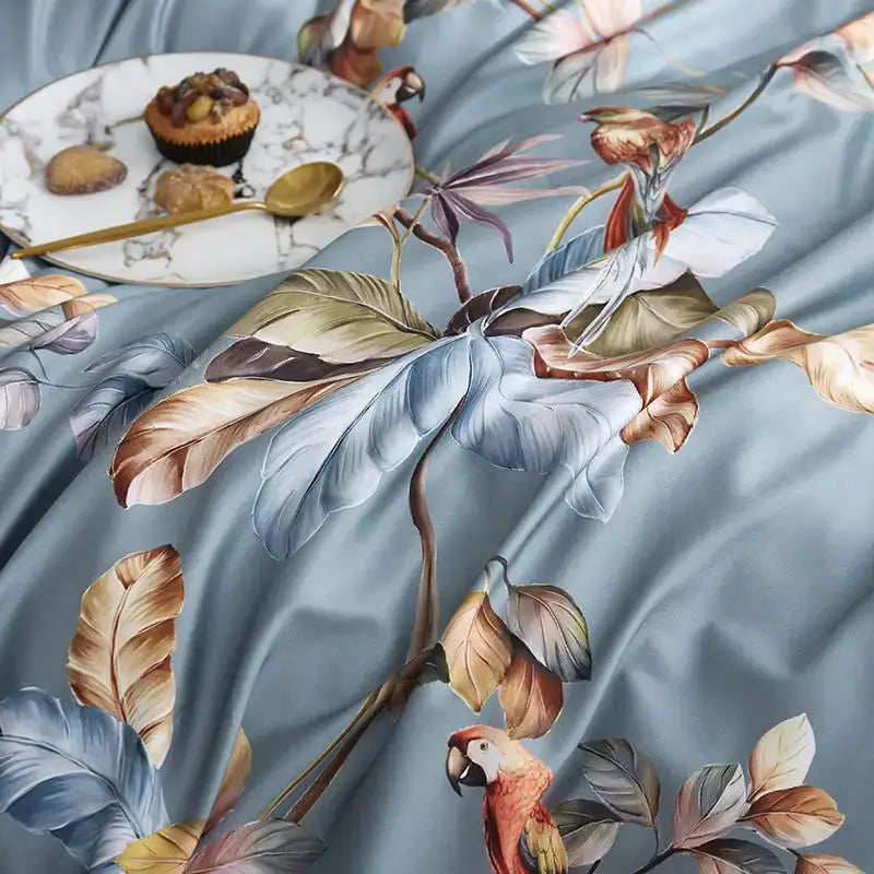 Luxury pastel green & white floral duvet cover bedroom set