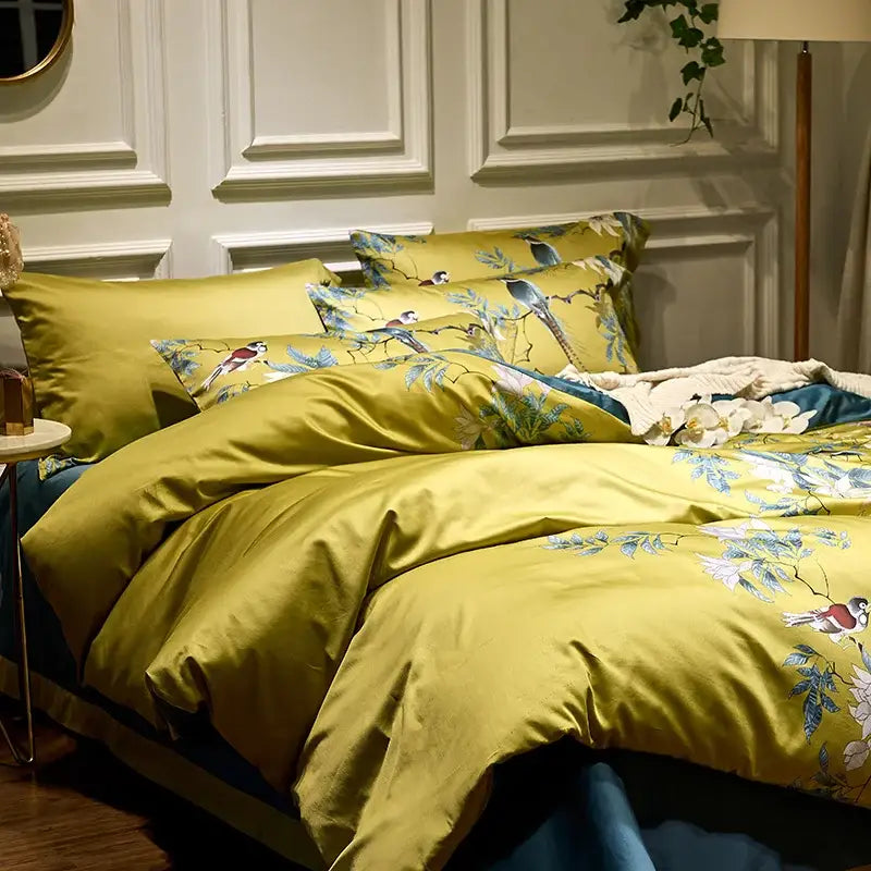 Luxury pastel green & white floral duvet cover bedroom set