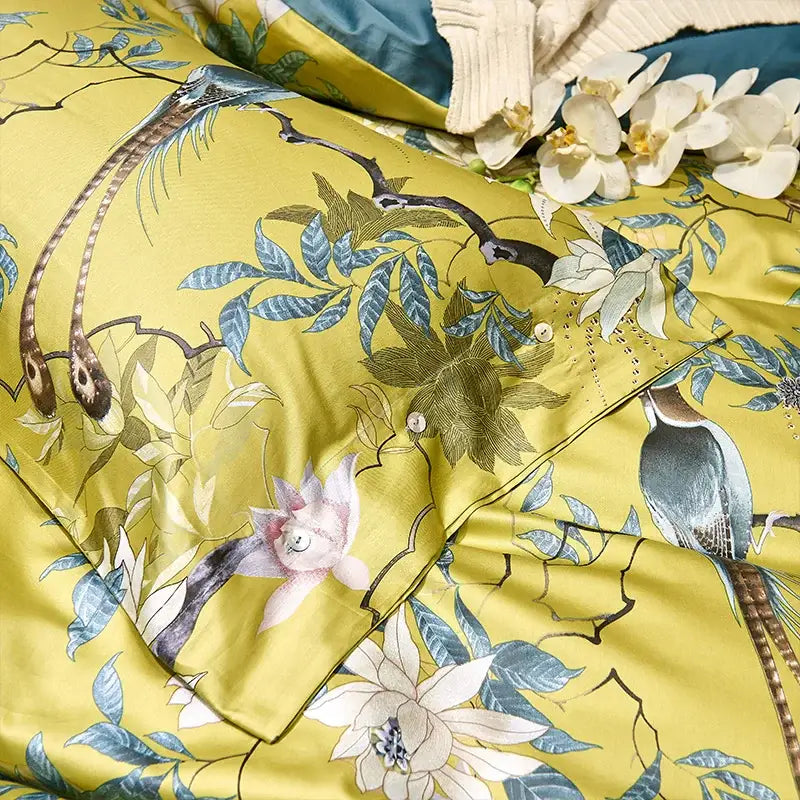Luxury pastel green & white floral duvet cover bedroom set