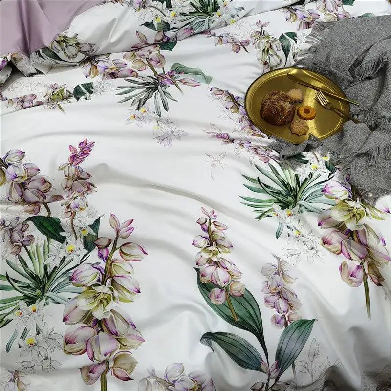 Luxury pastel green & white floral duvet cover bedroom set