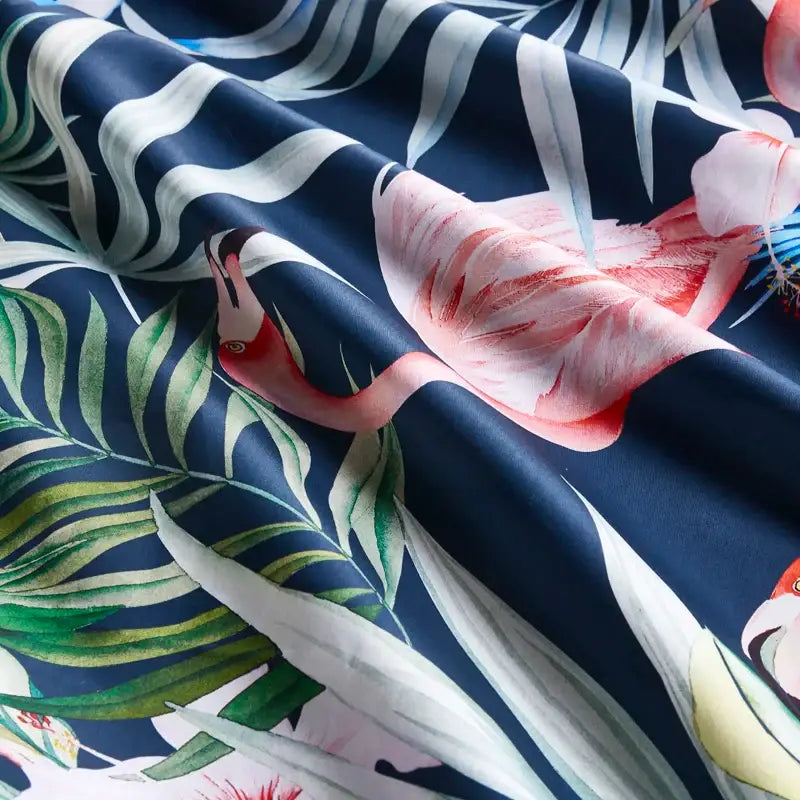 Botanical flamingo leaf egyptian cotton duvet cover bedroom set
