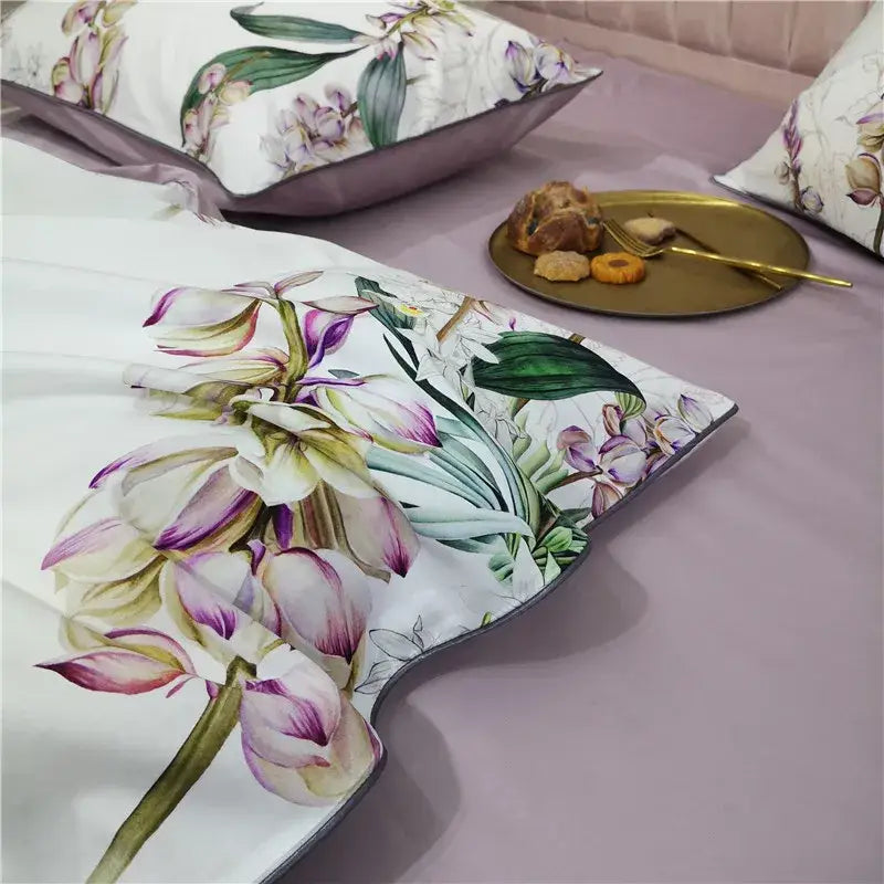 Luxury flamingo and leaf egyptian cotton duvet cover bedroom set