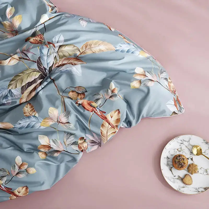Botanical navy & gold egyptian cotton duvet cover bedroom set
