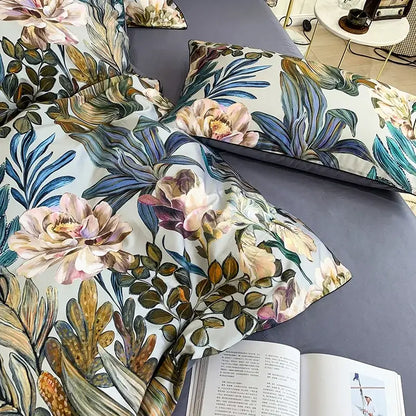 Teal and pink floral duvet cover set bedroom egyptian cotton bedding
