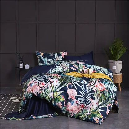Botanical navy & gold egyptian cotton duvet cover bedroom set