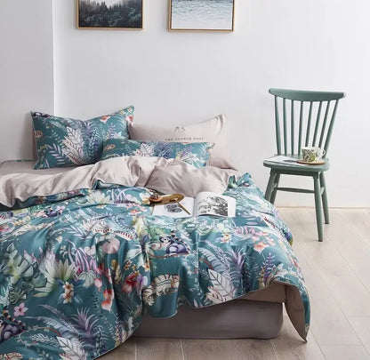 Botanical navy & gold egyptian cotton duvet cover bedroom set