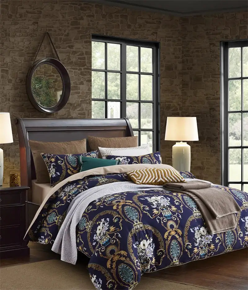 Luxury egyptian cotton floral duvet cover and pillowcase bedroom set