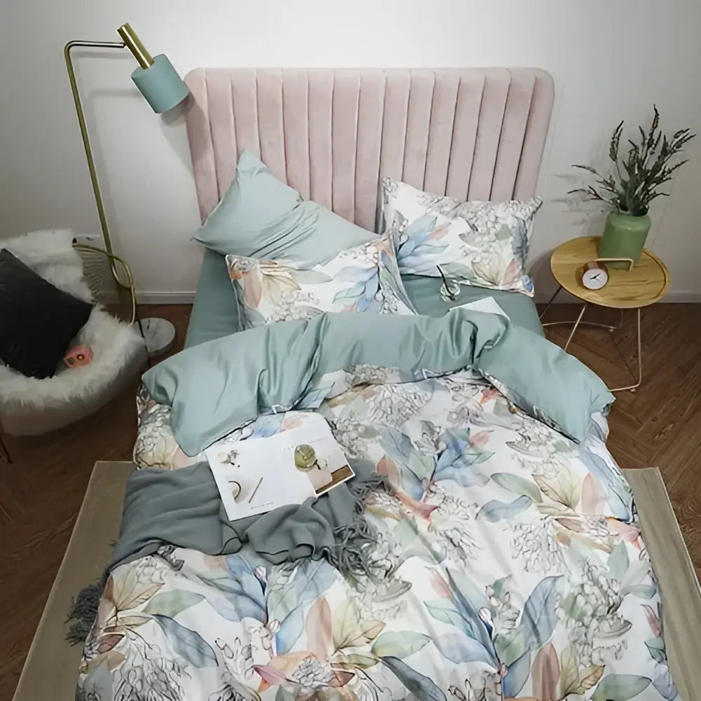 Luxury egyptian cotton floral duvet cover and pillowcase bedroom set