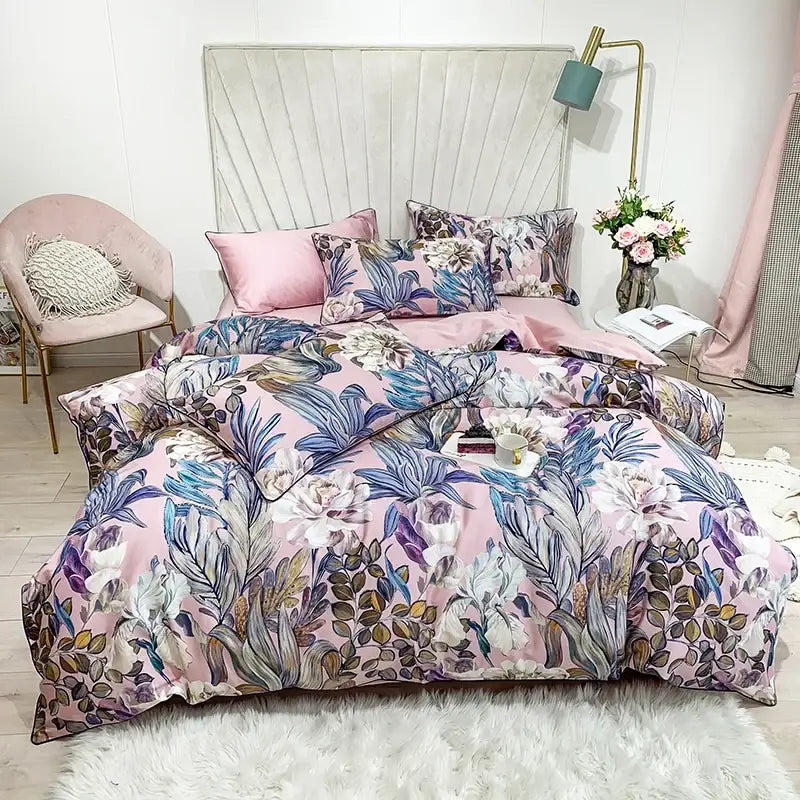 Luxury egyptian cotton floral duvet cover and pillowcase bedroom set
