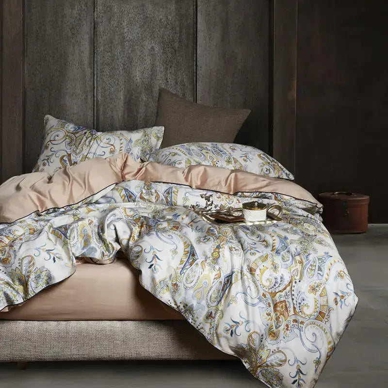 Blue & pink egyptian cotton floral duvet cover bedroom set