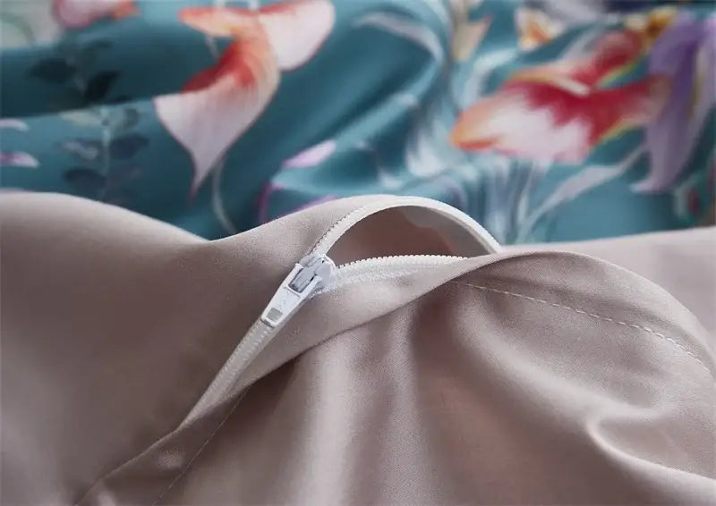Blue & pink egyptian cotton floral duvet cover bedroom set