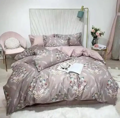 Blue & pink egyptian cotton floral duvet cover bedroom set