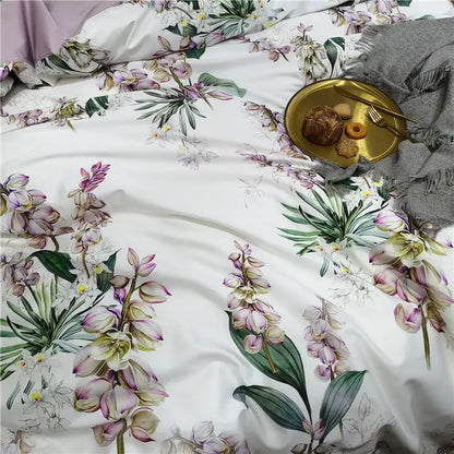 Blue & pink egyptian cotton floral duvet cover bedroom set
