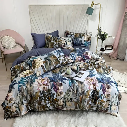 Lavender & white floral botanical duvet cover – bedroom bedding set