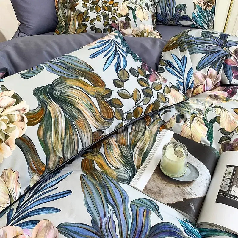 Luxury gold and gray paisley egyptian cotton duvet cover bedroom set