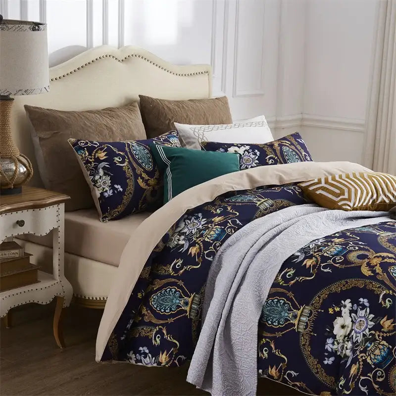 Luxury black & gold leaf duvet cover set – bedroom king size bedding