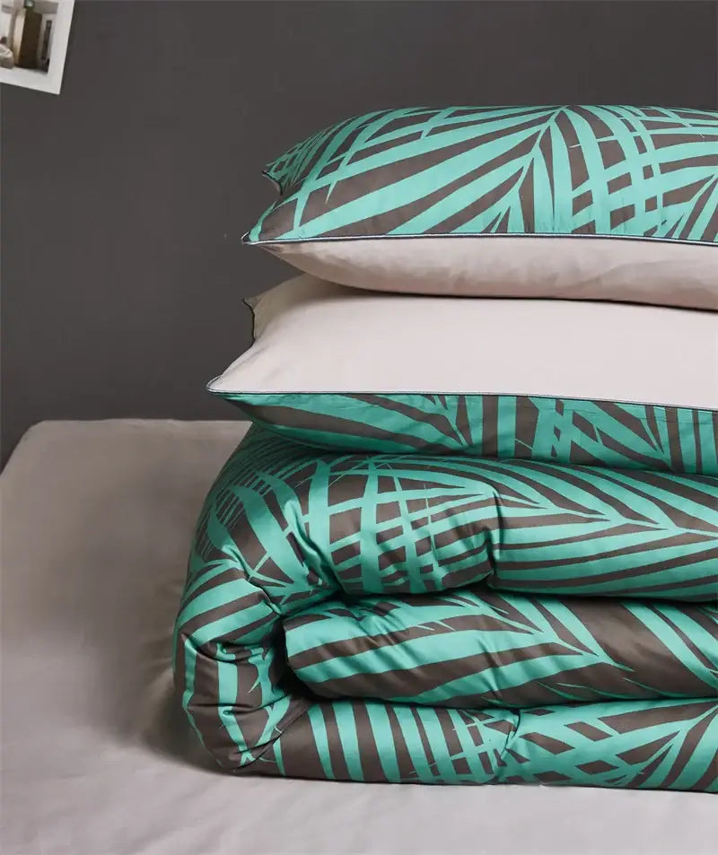 Luxury teal & pink flamingo leaf duvet cover – bedroom bedding set