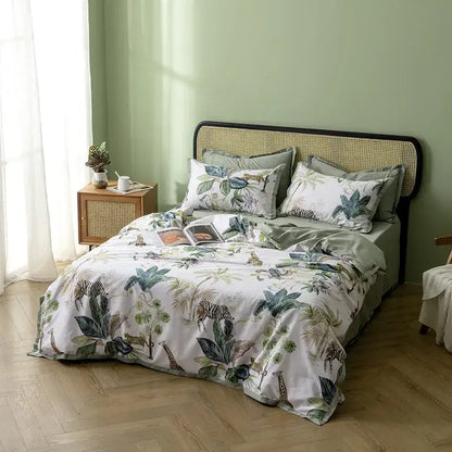 Luxury teal & pink flamingo leaf duvet cover – bedroom bedding set