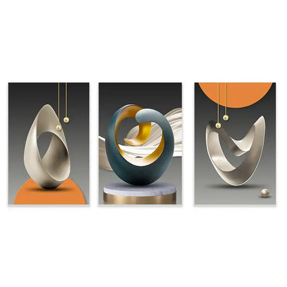 Modern geometric silver & gold canvas prints living room wall art