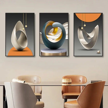 Modern geometric silver & gold canvas prints living room wall art
