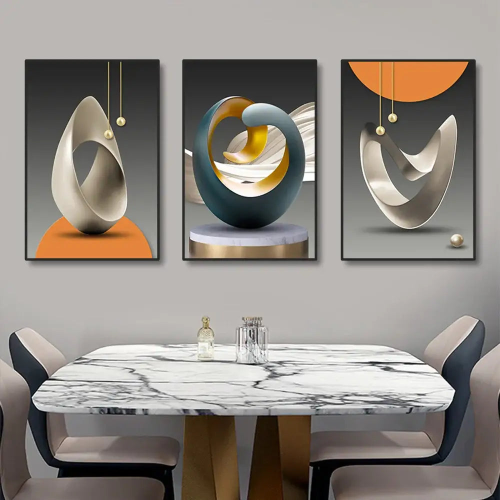Modern geometric silver & gold canvas prints living room wall art