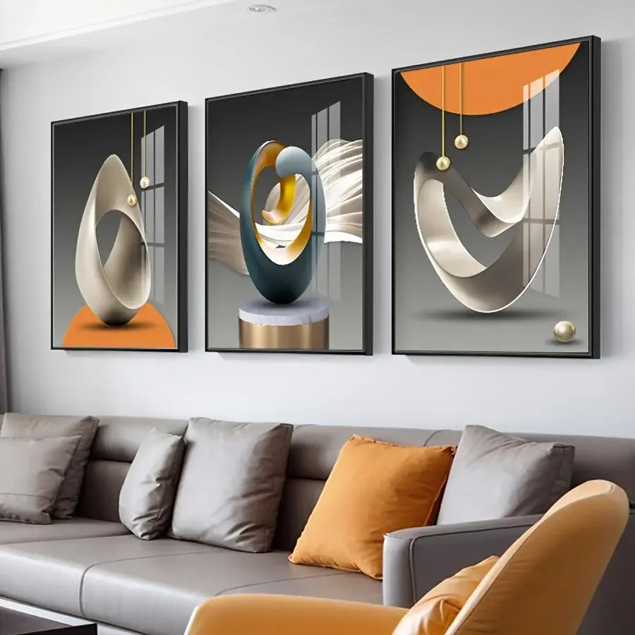Modern geometric silver & gold canvas prints living room wall art