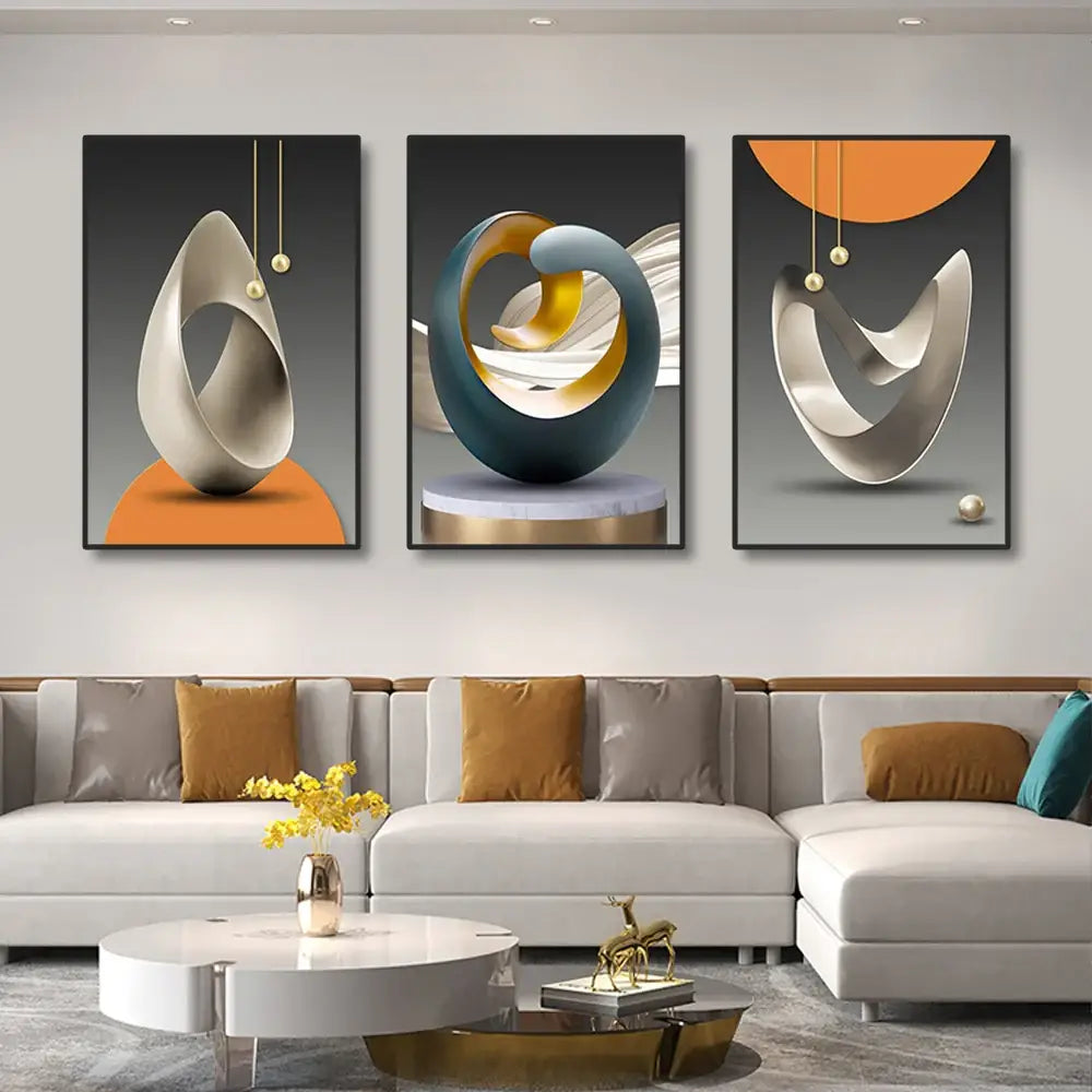 Modern geometric silver & gold canvas prints living room wall art