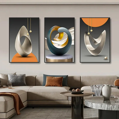 Modern geometric silver & gold canvas prints living room wall art
