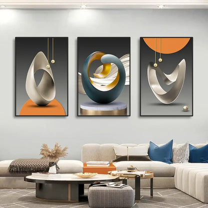 Modern geometric silver & gold canvas prints living room wall art