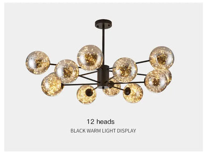 Modern black glass ball chandelier – living room remote control light