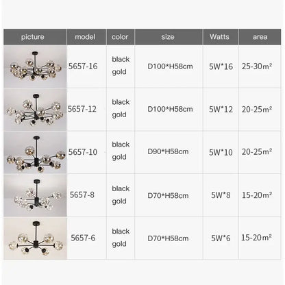 Modern black glass ball chandelier – living room remote control light