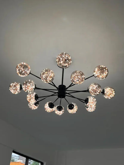 Modern black glass ball chandelier – living room remote control light